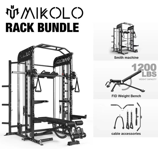 Smith Machine, All-In-One Power Rack Cage with Vertical Leg Press, 2000LBS Power Cage Squat Rack with Smith Bar, Dual Pulley Cable Crossover System for Home Gym with Weight Bench