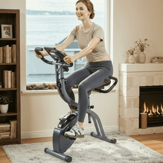 3In1 Folding Exercise Bike with 10 Levels of Adjustable Resistance Indoor Cycling Magnetic Upright Bike Stationary Exercise Bike Perfect for Home Use